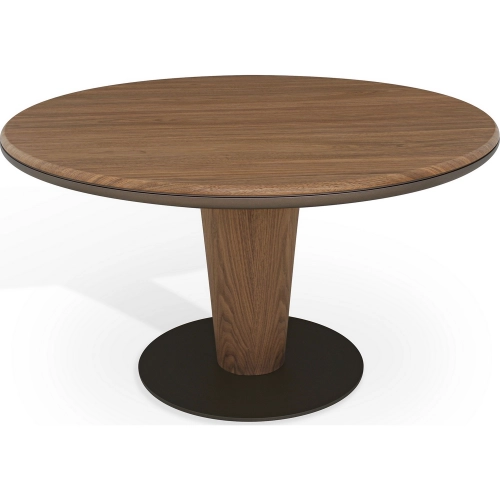 Solene 53" Round Dining Table in Walnut Veneer & Brown Metal